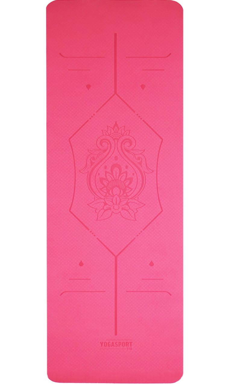 Коврик для йоги TPE с разметкой розовый