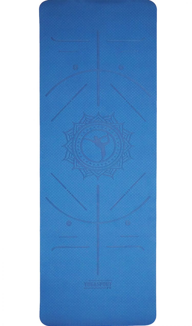 Коврик для йоги TPE с разметкой синий